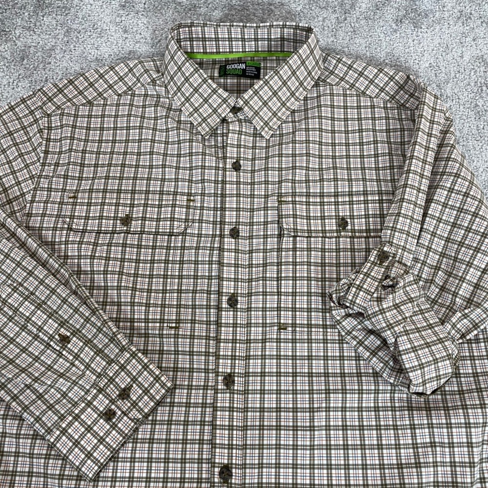 Googan Squad Fishing Shirt Mens Extra Large Button Up Plaid Performance Roll Tab
